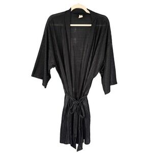 T6‎ Vintage Fredericks of Hollywood Black Sheer Striped Kimono Robe